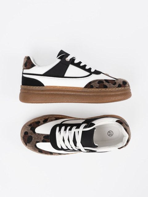 Sneakersy czarno białe z wstawkami w panterkę - 37 Sneakersy czarno białe z wstawkami w panterkę - 37
