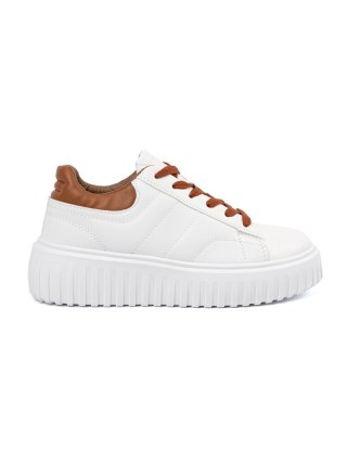 Białe sneakersy brązowymi wstawkami - 39