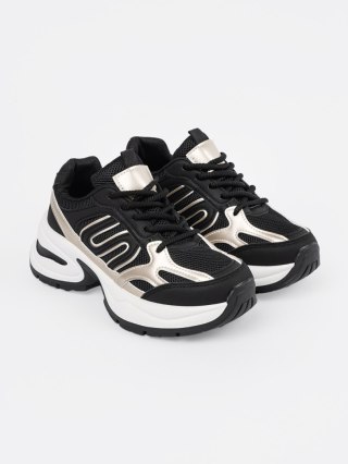 Czarne damskie sneakersy ze złotymi wstawkami - 38