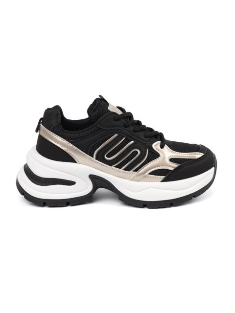 Czarne damskie sneakersy ze złotymi wstawkami - 39 Czarne damskie sneakersy ze złotymi wstawkami - 39