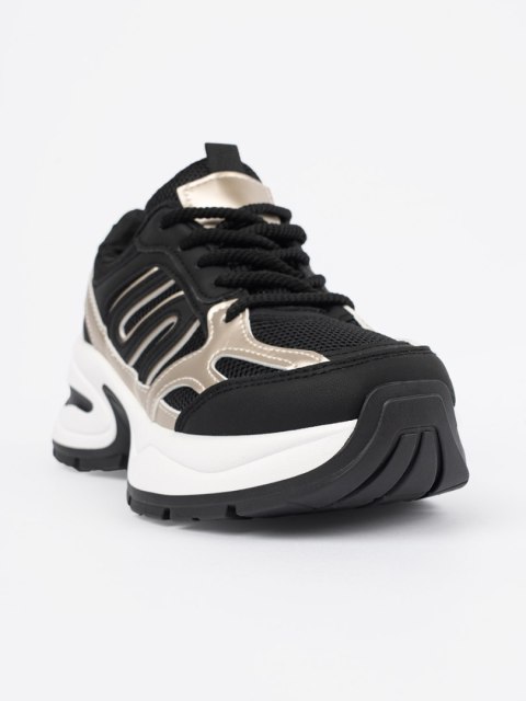 Czarne damskie sneakersy ze złotymi wstawkami - 39 Czarne damskie sneakersy ze złotymi wstawkami - 39