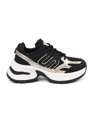 Czarne damskie sneakersy ze złotymi wstawkami - 40
