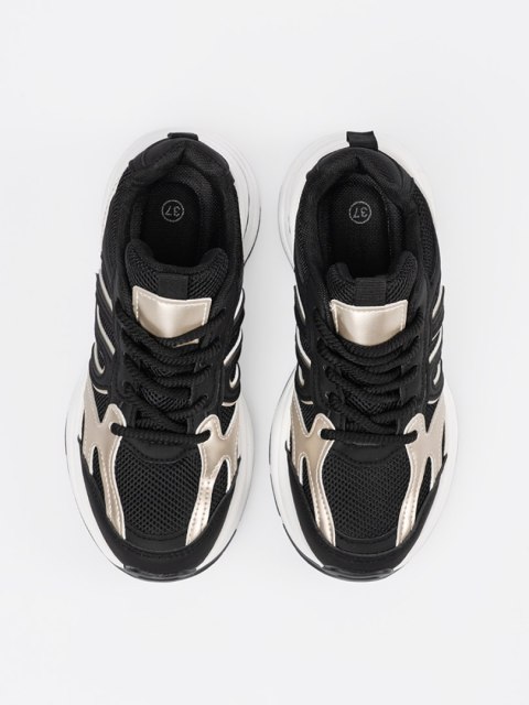 Czarne damskie sneakersy ze złotymi wstawkami - 40 Czarne damskie sneakersy ze złotymi wstawkami - 40