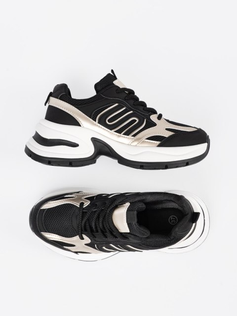 Czarne damskie sneakersy ze złotymi wstawkami - 40 Czarne damskie sneakersy ze złotymi wstawkami - 40