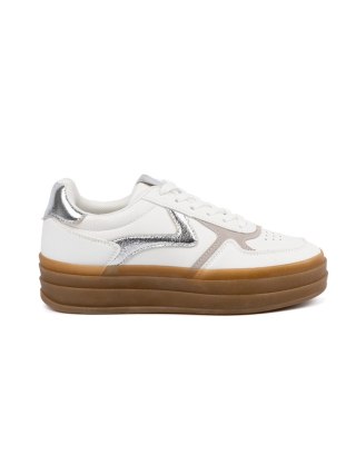 Damskie białe sneakersy ze srebrnymi wstawkami - 37