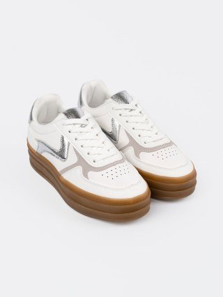 Damskie białe sneakersy ze srebrnymi wstawkami - 39