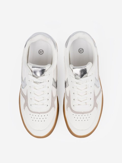 Damskie białe sneakersy ze srebrnymi wstawkami - 39 Damskie białe sneakersy ze srebrnymi wstawkami - 39