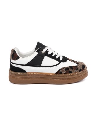 Sneakersy czarno białe z wstawkami w panterkę - 40