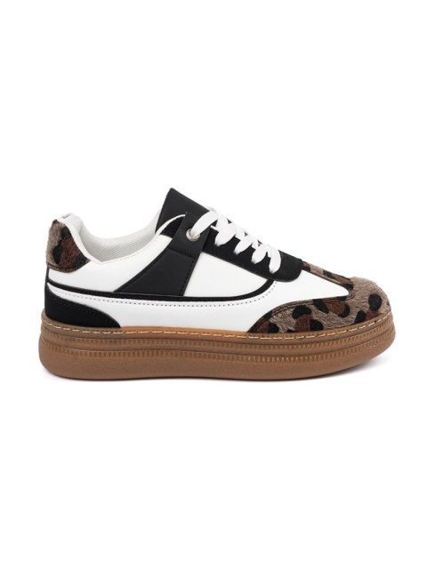 Sneakersy czarno białe z wstawkami w panterkę - 40 Sneakersy czarno białe z wstawkami w panterkę - 40