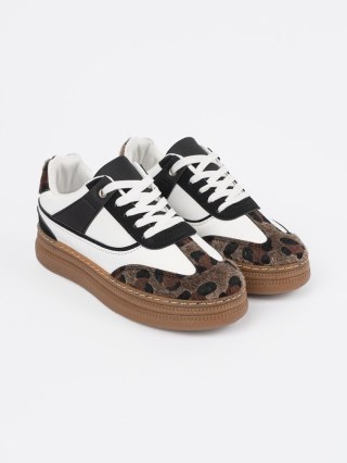 Sneakersy czarno białe z wstawkami w panterkę - 40