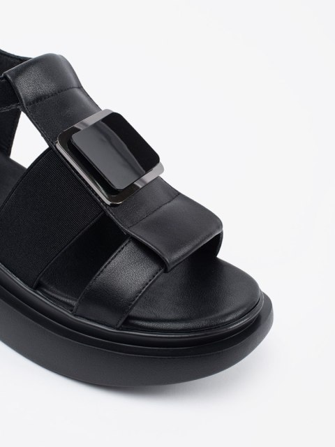 Czarne skórzane eleganckie sandały na platformie - 36 Czarne skórzane eleganckie sandały na platformie - 36