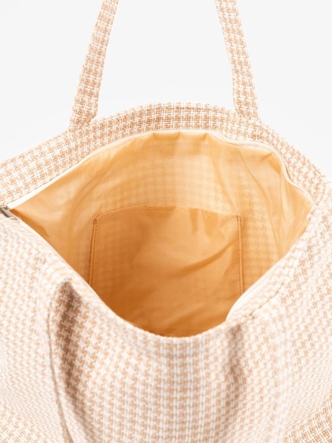Torba plażowa w beżowo-białą kratkę - one size Torba plażowa w beżowo-białą kratkę - one size