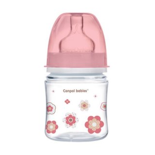 CANPOL 35/216 Butelka szerokootworowa antykolkowa Easystart Newborn Baby 120 ml różowe kwiaty