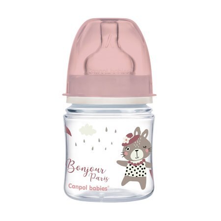 CANPOL 35/231 Butelka szeroka antykolkowa 120ml Bonjour różowa CANPOL 35/231 Butelka szeroka antykolkowa 120ml Bonjour różowa