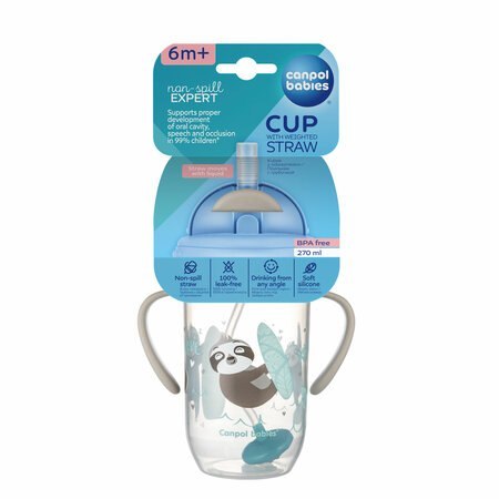 CANPOL 56/606 Kubek niekapek z rurką i odważnikiem 270 ml Exotic szary CANPOL 56/606 Kubek niekapek z rurką i odważnikiem 270 ml Exotic szary
