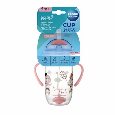 CANPOL 56/607 Kubek niekapek z rurką i odważnikiem 270 ml Bonjour Paris red CANPOL 56/607 Kubek niekapek z rurką i odważnikiem 270 ml Bonjour Paris red