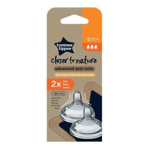 TOMMEE TIPPEE TTP42122452 Smoczki do butelki fast flow 2pak Anti-Colic 6+ TOMMEE TIPPEE TTP42122452 Smoczki do butelki fast flow 2pak Anti-Colic 6+