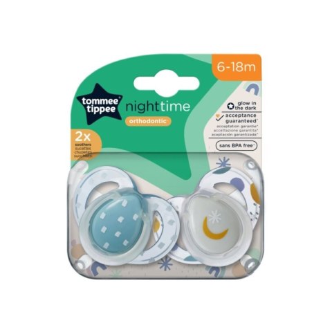 TOMMEE TIPPEE TTP43336297 Smoczki uspokajające NIGHT TIME 6-18m mix 2pak TOMMEE TIPPEE TTP43336297 Smoczki uspokajające NIGHT TIME 6-18m mix 2pak