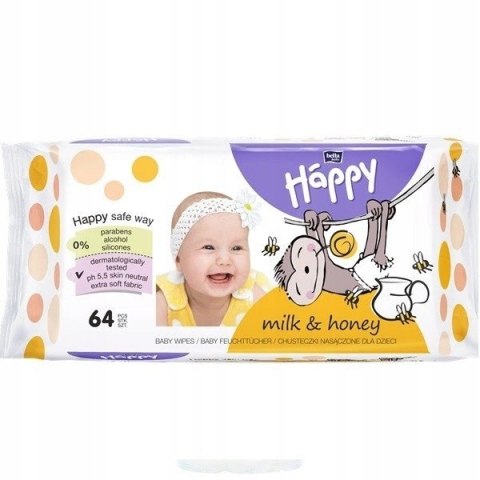 BELLA Baby Happy Chusteczki nasączone Mleko i Miód 64 szt BELLA Baby Happy Chusteczki nasączone Mleko i Miód 64 szt