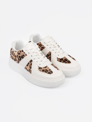 Białe sneakersy z wstawkami w panterkę - 39