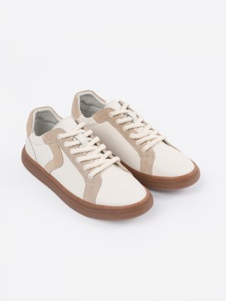 Biało-beżowe sneakersy damskie skórzane Sergio Leone - 37