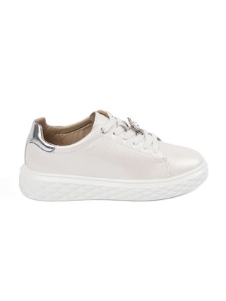 Biało-srebrne sneakersy z przypinką skórzane Sergio Leone - 40