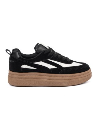 Czarne Sneakersy damskie z białymi wstawkami. - 38