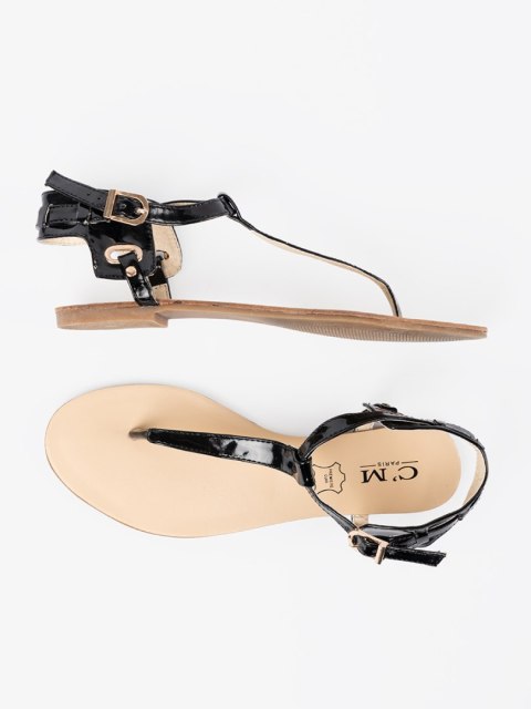 Czarne sandałki płaskie w stylu japonek - 38 Czarne sandałki płaskie w stylu japonek - 38