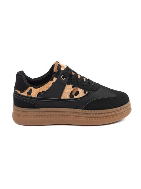 Damskie czarne sneakersy z wstawkami w panterkę - 41 Damskie czarne sneakersy z wstawkami w panterkę - 41