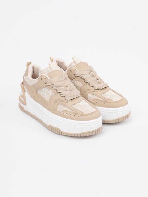 Sneakersy damskie z koronką beżowe - 40 Sneakersy damskie z koronką beżowe - 40
