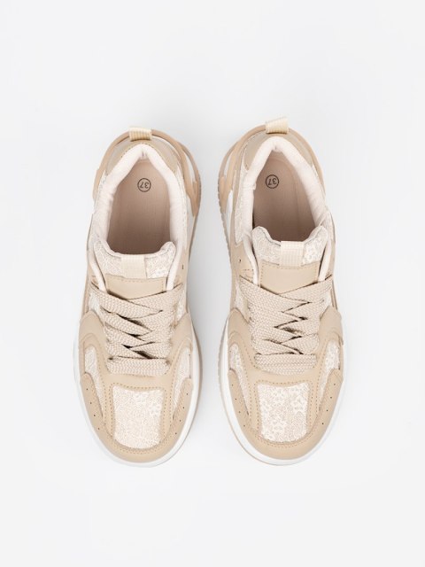 Sneakersy damskie z koronką beżowe - 40 Sneakersy damskie z koronką beżowe - 40