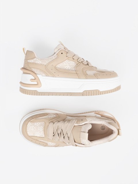 Sneakersy damskie z koronką beżowe - 40 Sneakersy damskie z koronką beżowe - 40