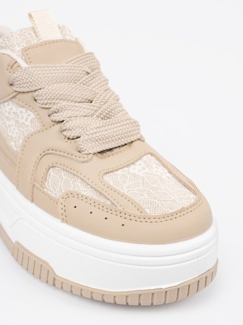 Sneakersy damskie z koronką beżowe - 40 Sneakersy damskie z koronką beżowe - 40