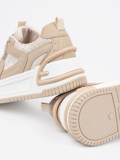 Sneakersy damskie z koronką beżowe - 40 Sneakersy damskie z koronką beżowe - 40