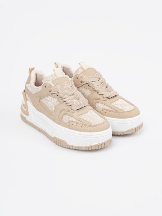 Sneakersy damskie z koronką beżowe - 41