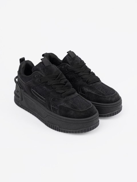 Sneakersy damskie z koronką czarne - 38 Sneakersy damskie z koronką czarne - 38