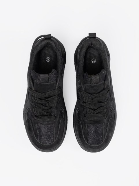 Sneakersy damskie z koronką czarne - 38 Sneakersy damskie z koronką czarne - 38
