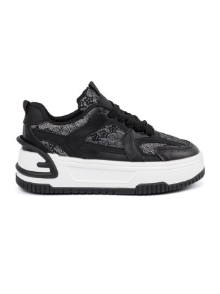 Sneakersy damskie z koronką czarno-białe - 39