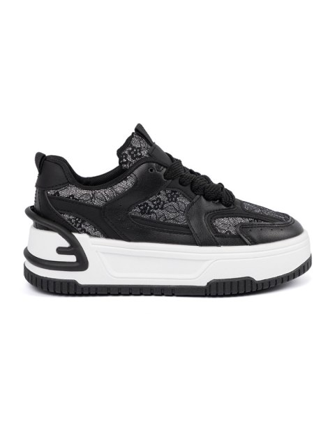 Sneakersy damskie z koronką czarno-białe - 40