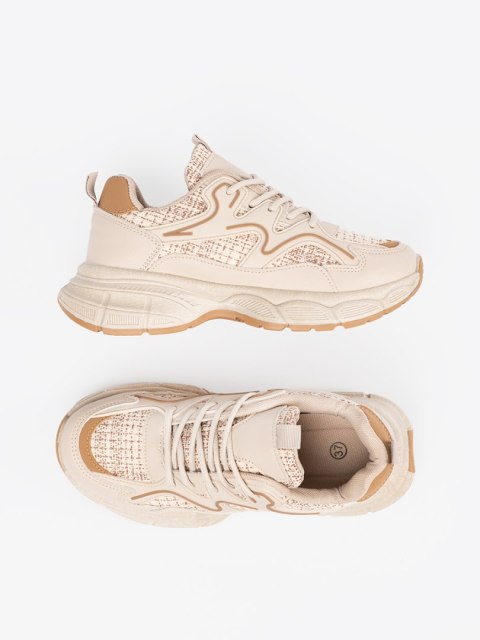 Sneakersy jasnobeżowe damskie na platformie - 36