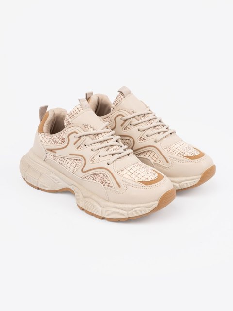 Sneakersy jasnobeżowe damskie na platformie - 38