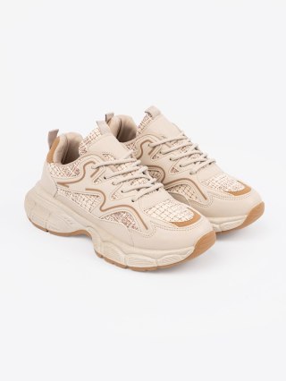 Sneakersy jasnobeżowe damskie na platformie - 40