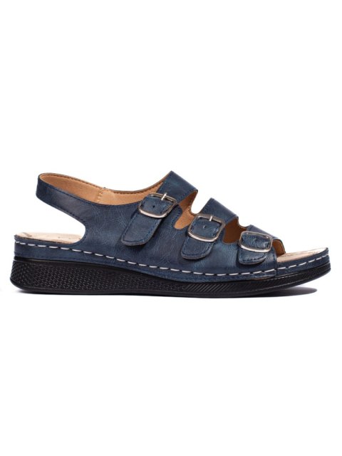 Damskie granatowe sandały z klamrami - 37 Damskie granatowe sandały z klamrami - 37
