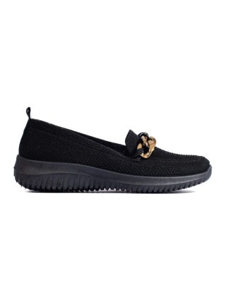 Damskie wygodne materiałowe slip on z łańcuszkiem czarne - 36