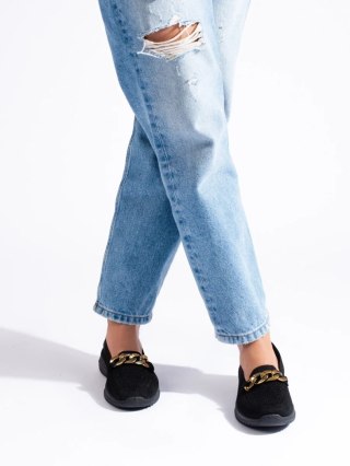 Damskie wygodne materiałowe slip on z łańcuszkiem czarne - 36