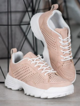 Lekkie sneakersy damskie ażurowe jasnoróżowe - 36