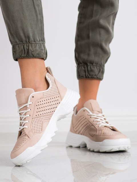 Lekkie sneakersy damskie ażurowe jasnoróżowe - 36