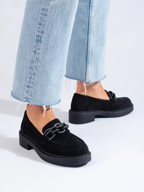 Loafersy damskie Potocki zamszowe czarne - 36