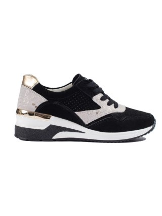Skórzane sneakersy na koturnie czarne - 39
