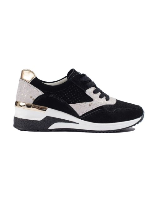 Skórzane sneakersy na koturnie czarne - 39